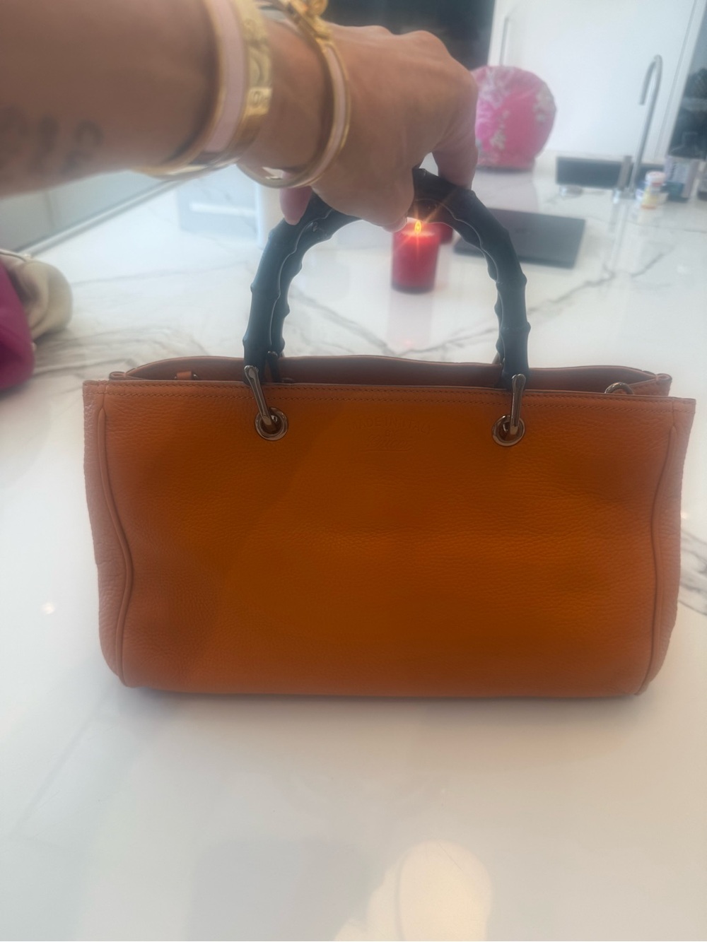 Gucci Orange Leather Satchel with Bamboo Handles